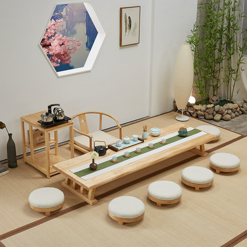 免運速發 大板茶臺 實木茶桌榻榻米茶桌禪意日式客廳飄窗茶桌椅組合茶室民宿原木矮桌泡茶桌