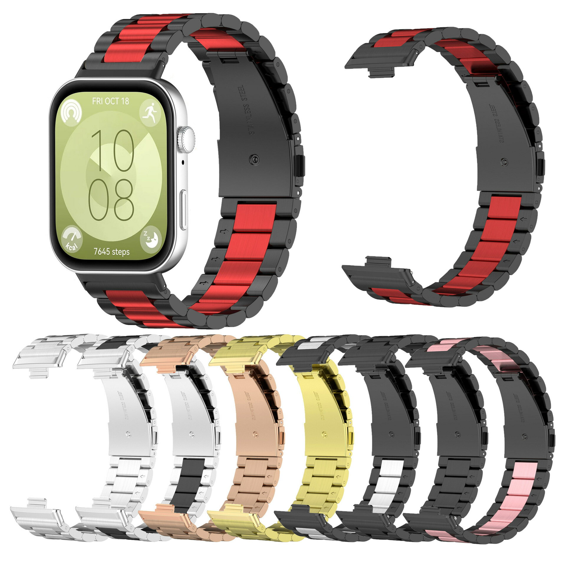 適用華為fit3手錶三珠鋼帶huawei watch Fit 3不銹鋼金屬腕帶運動【宜家良品百貨】