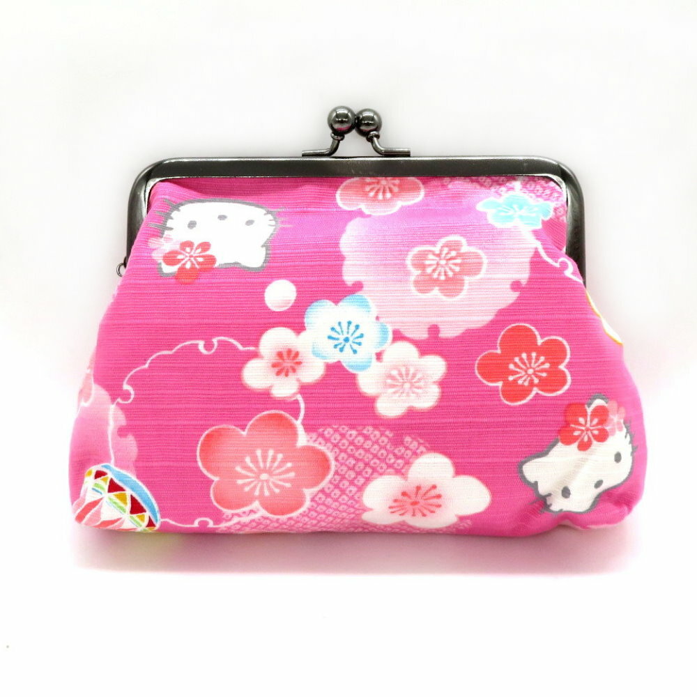 asdfkitty*日本製 KITTY梅花和風雙珠扣零錢包-粉紅色-超大尺寸-化妝包/收納包/置物包-正版商品