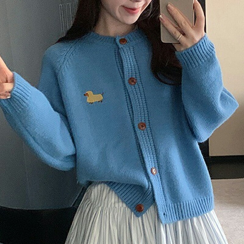 【巴黎精品】現貨+預購 法式針織外套寬鬆上衣針織衫毛衣大碼百搭休閒女裝-韓系溫柔刺繡狗女外套4色a1lg34