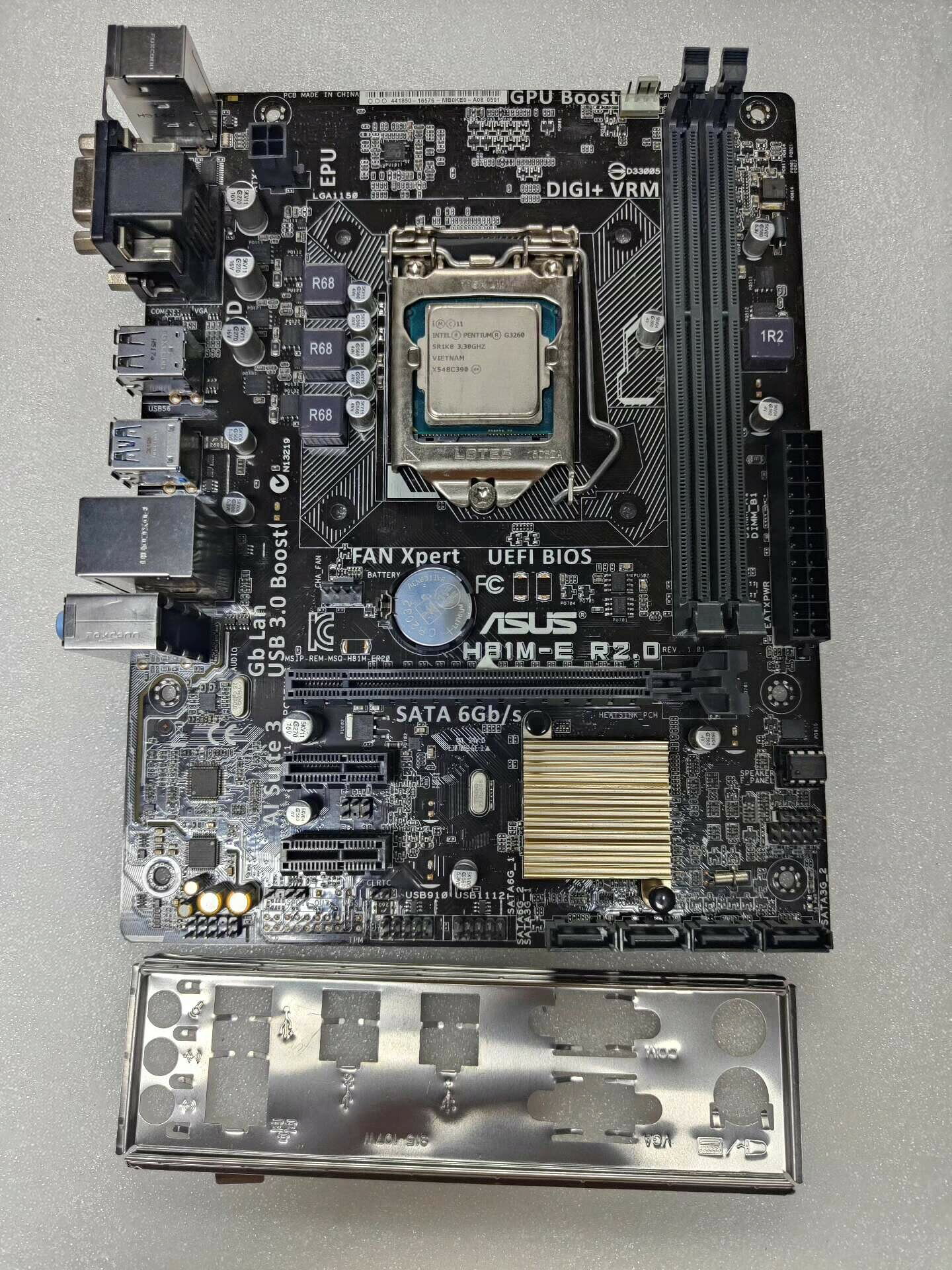 【二手福利】華碩H81M-E R2.0拆機主機板+G3260 CPU套裝 原裝擋板 辦公影音文書機升級神器 穩定耐用