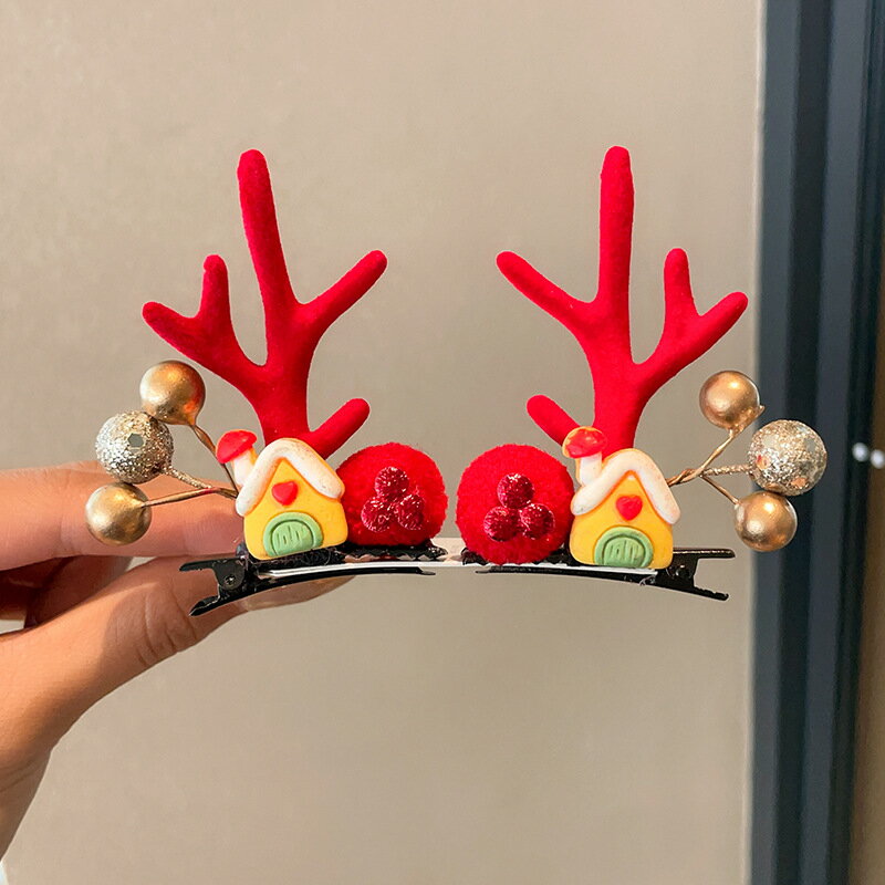 【台灣現貨】時尚配件 髮飾 髮夾 鯊魚夾 大嘴夾 邊夾  歐美聖誕節對夾裝飾品節日兒童前額頭飾碎髮劉海髮卡聖誕髮夾女 6