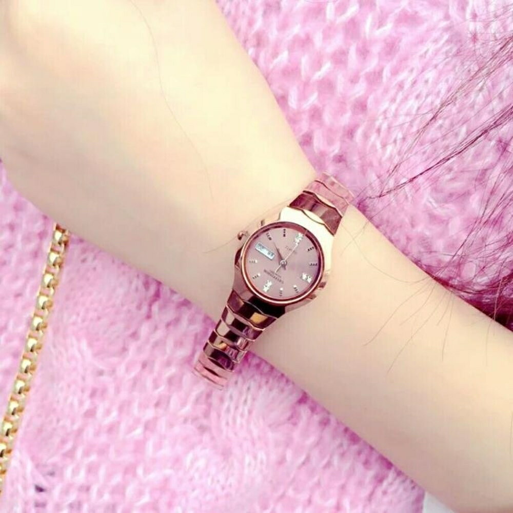 女士手錶防水時尚款新款韓版簡約潮流鎢鋼女錶情侶石英錶 交換禮物