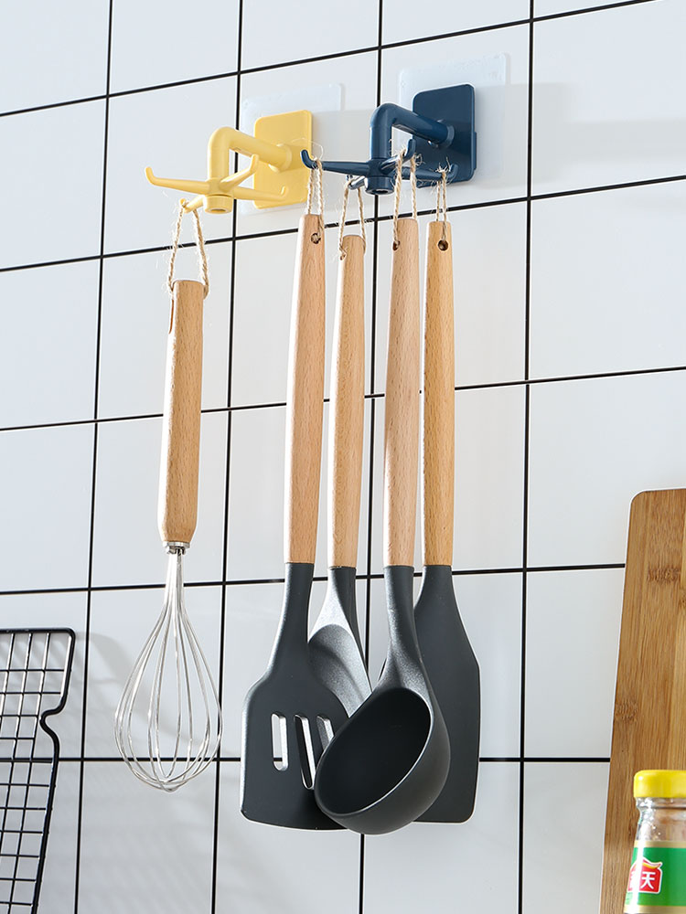 廚房免打孔可旋轉掛鉤墻壁鍋鏟勺子收納架壁掛式廚具旋轉式置物架