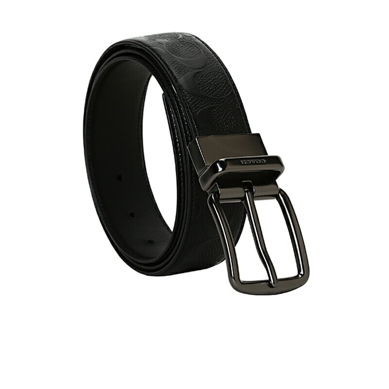 精選☆COACH男士牛皮黑色壓紋logo腰帶帶禮盒F55157~【購物節優惠☆菲