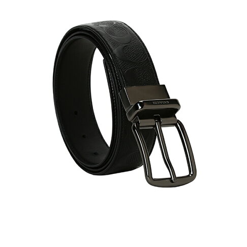 精選☆COACH男士牛皮黑色壓紋logo腰帶帶禮盒F55157~【購物節優惠☆菲