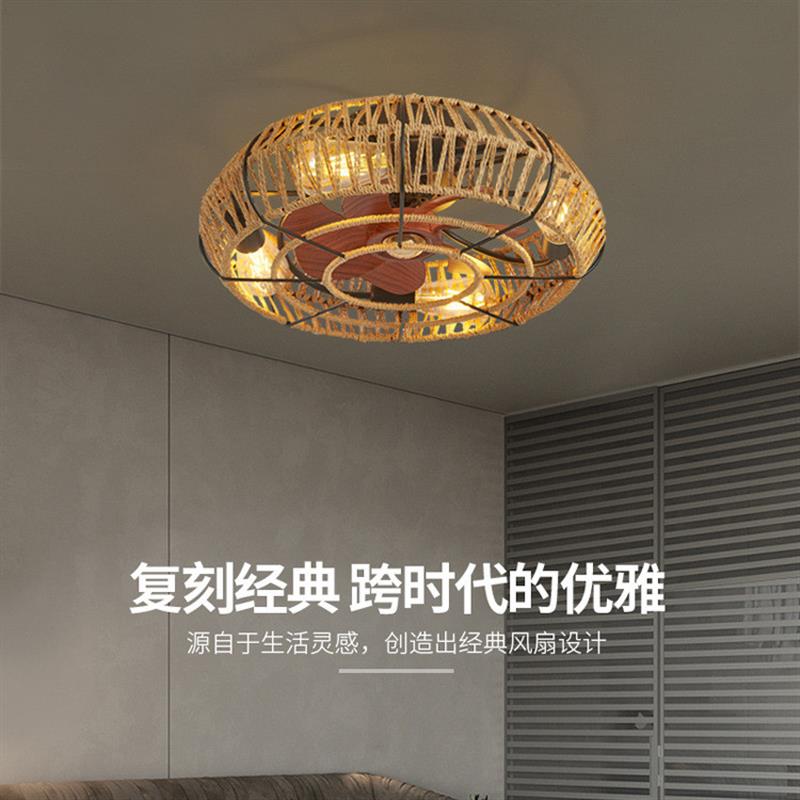【臺灣公司 可開發票】出口110V臺灣美式復古風扇燈餐廳客廳臥室吸頂燈麻繩工業風吊扇燈