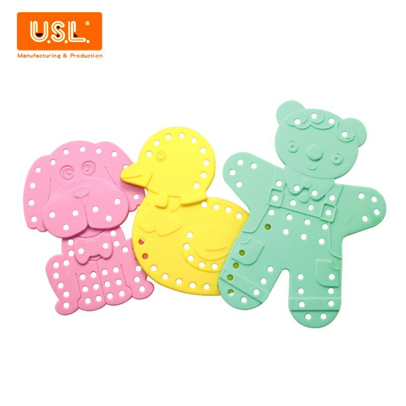《台灣製USL遊思樂》教具 穿線板(熊狗鴨,馬卡龍色,9pcs) 東喬精品百貨