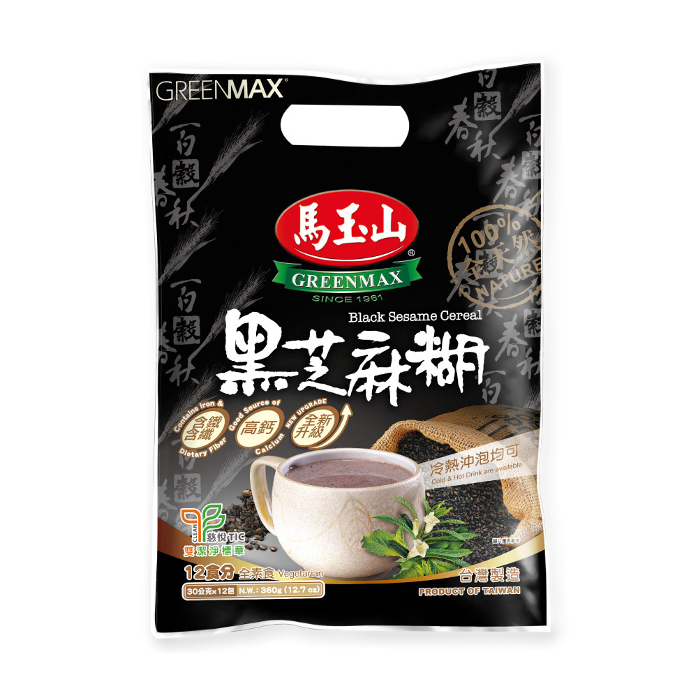 【馬玉山】黑芝麻糊(12入) 冷泡/沖泡/100%全天然/穀粉/高鈣/含鐵含纖/全素食/台灣製造