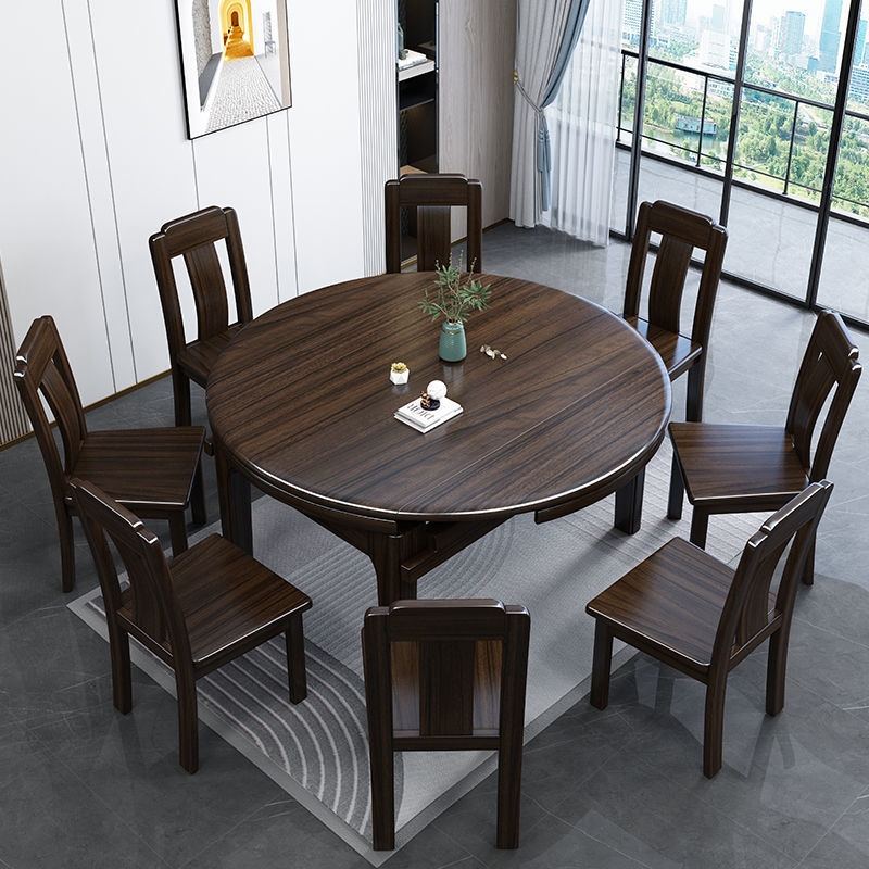 餐桌 聯圓世家實木餐桌椅組合家用折疊伸縮小戶型方圓兩用新中式飯桌