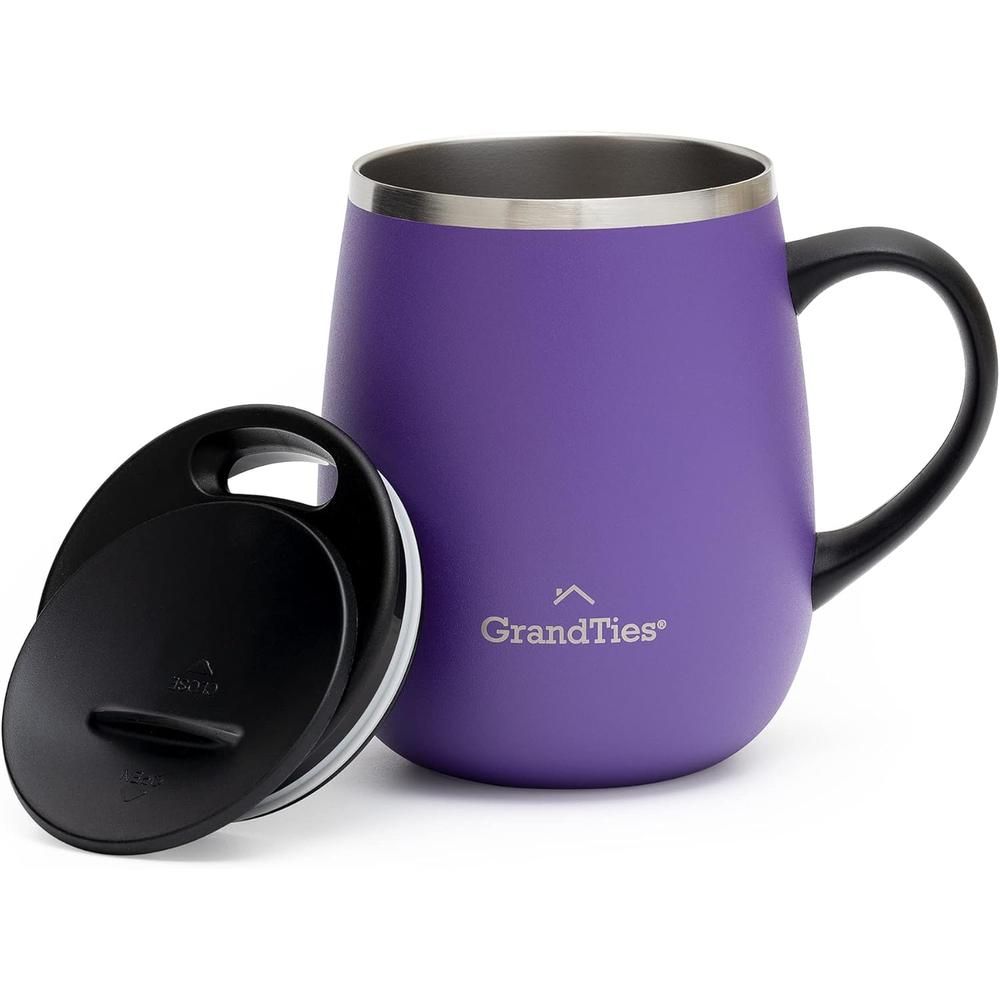 【日本代購】GRANDTIES 460ml 真空隔熱馬克杯｜不鏽鋼雙層保溫保冷｜滑蓋設計｜適用辦公室＆日常使用｜氣泡葡萄