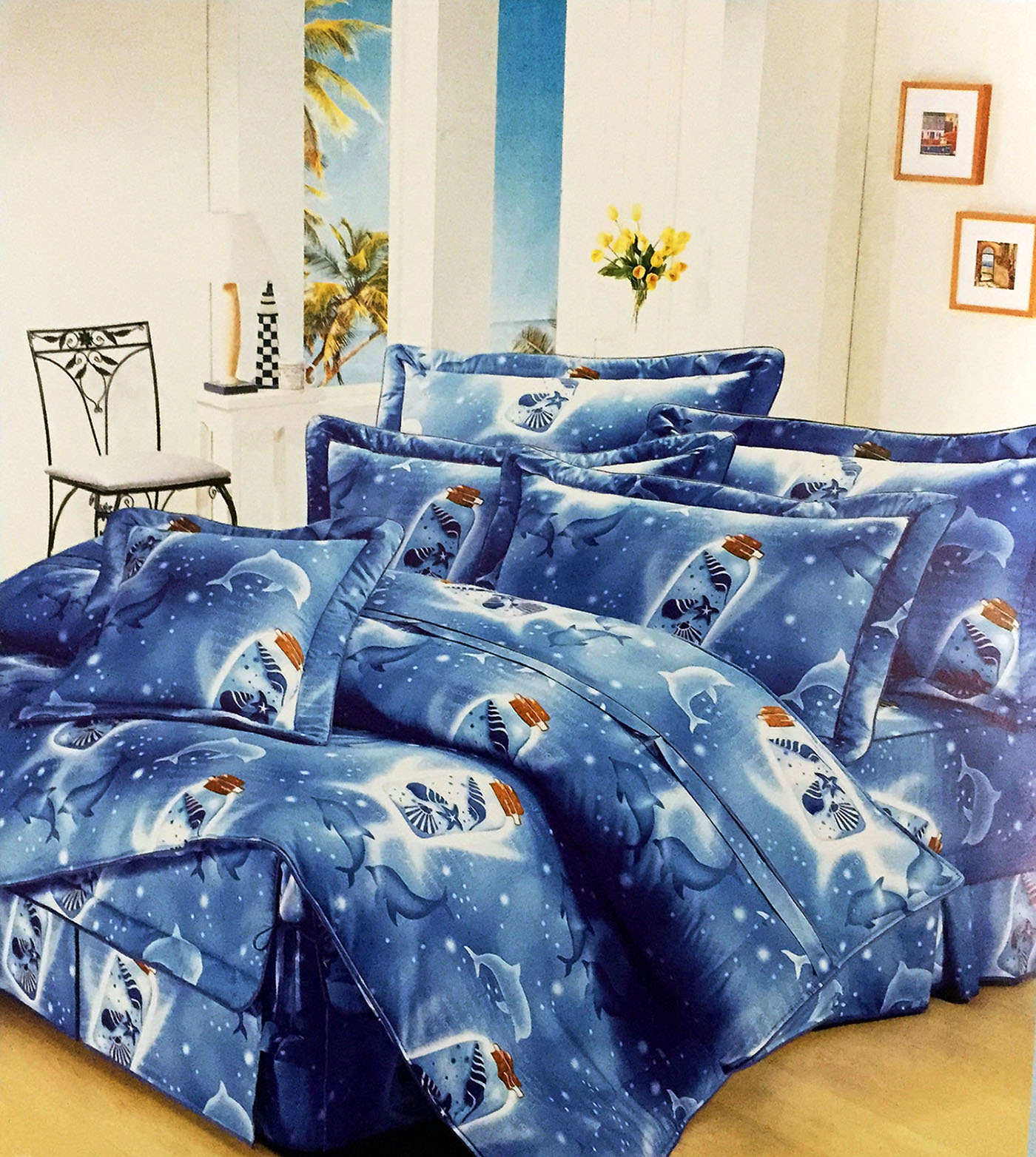 <br/><br/>  米粒爸爸@海底世界純棉雙人床罩六件組 台灣製<br/><br/>