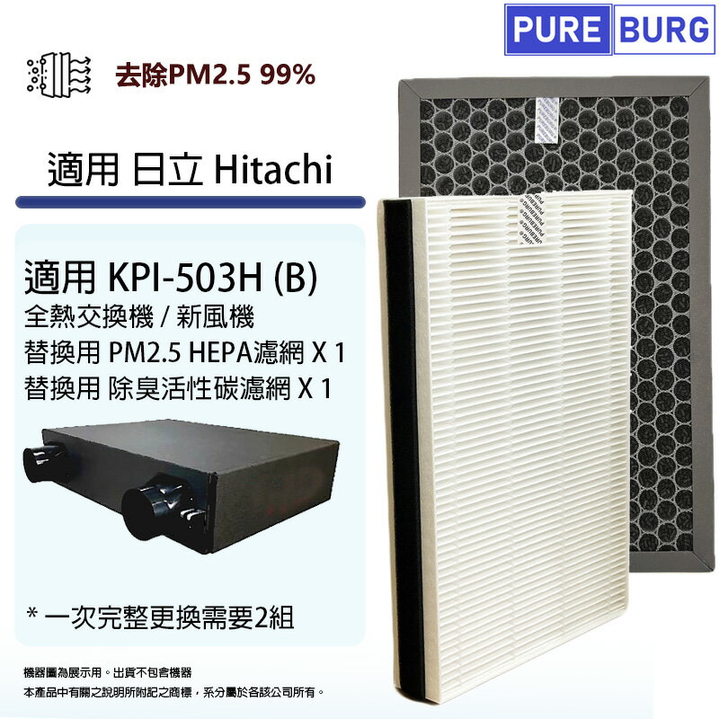 適用Hitachi日立KPI-503H(B)全熱交換器/新風機替換用PM2.5 HEPA濾芯 + 活性碳濾網