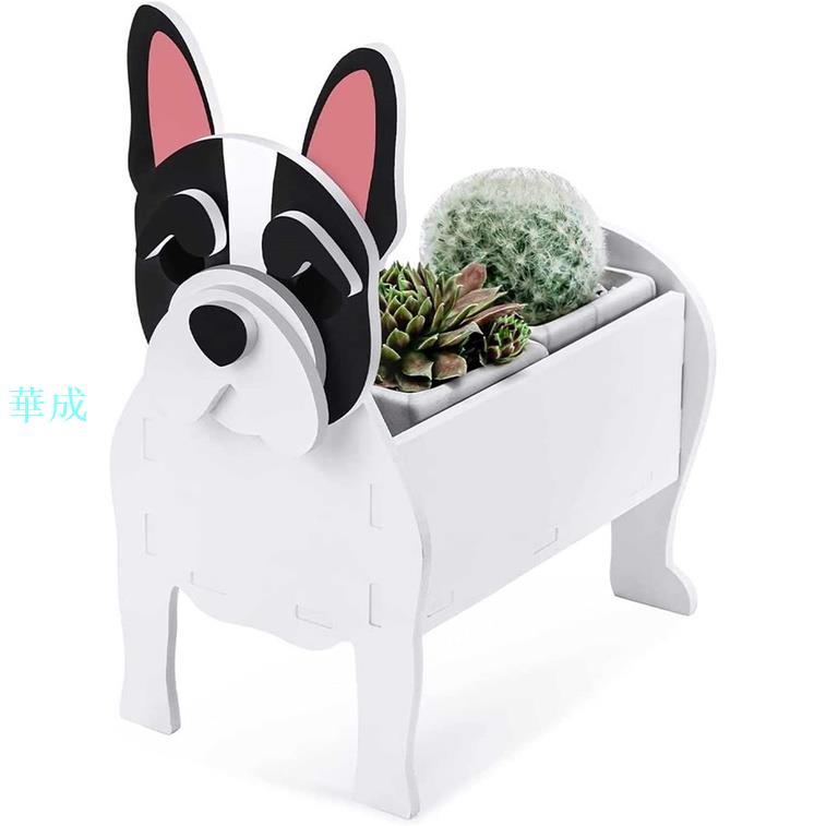 創意木製植物動物樹脂花盆法國鬥牛犬狗形狀植物園，植物罐為庭院裝飾，新奇 DIY花盆，室外室內的動物裝飾