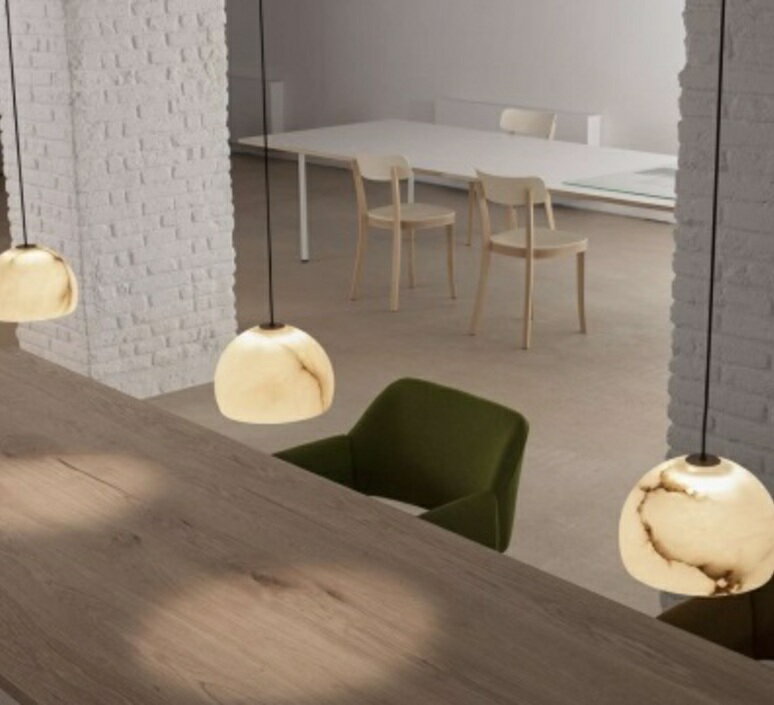 設計師燈具床頭北歐簡約茶臥室日式飯廳廚房餐廳半圓云石燈罩吊燈 1