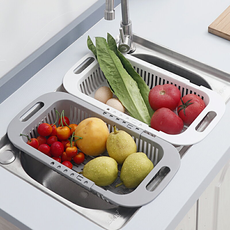 可伸縮瀝水籃廚房水槽置物架洗菜洗水果籃子濾水碗碟架水池收納架