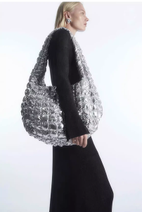 COS托特包2024夏季新款羽絨包輕質絎縫單肩云朵包銀色斜跨手提包
