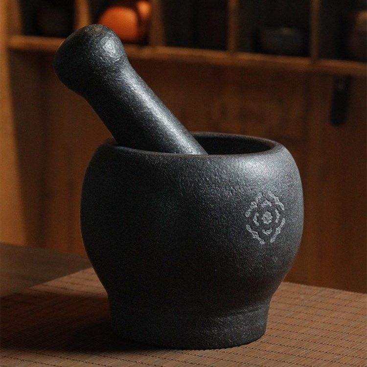 搗碎器 研磨器 石舂 天然烏金石石臼搗蒜泥器 手動擂缽研磨壓蒜器 家用蒜臼子老式搗藥罐