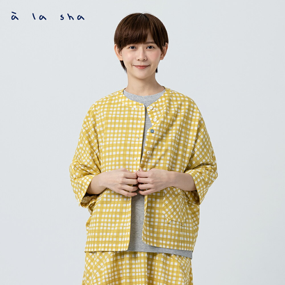 a la sha 格紋連袖寬版襯衫
