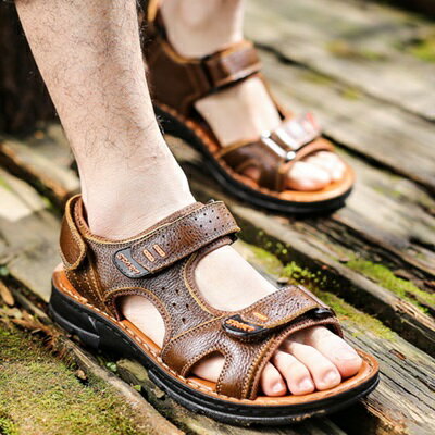 現貨+預購 涼鞋真皮拖鞋-戶外休閒耐磨防滑男鞋子4色73sa14【獨家進口】【米蘭精品】