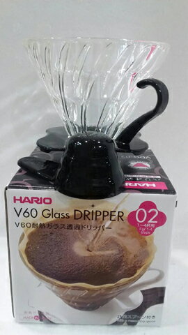 HARIO V60圓錐玻璃濾杯1~4杯用~附可拆式底座/量匙(VDG-02B)手沖滴漏咖啡(黑色)