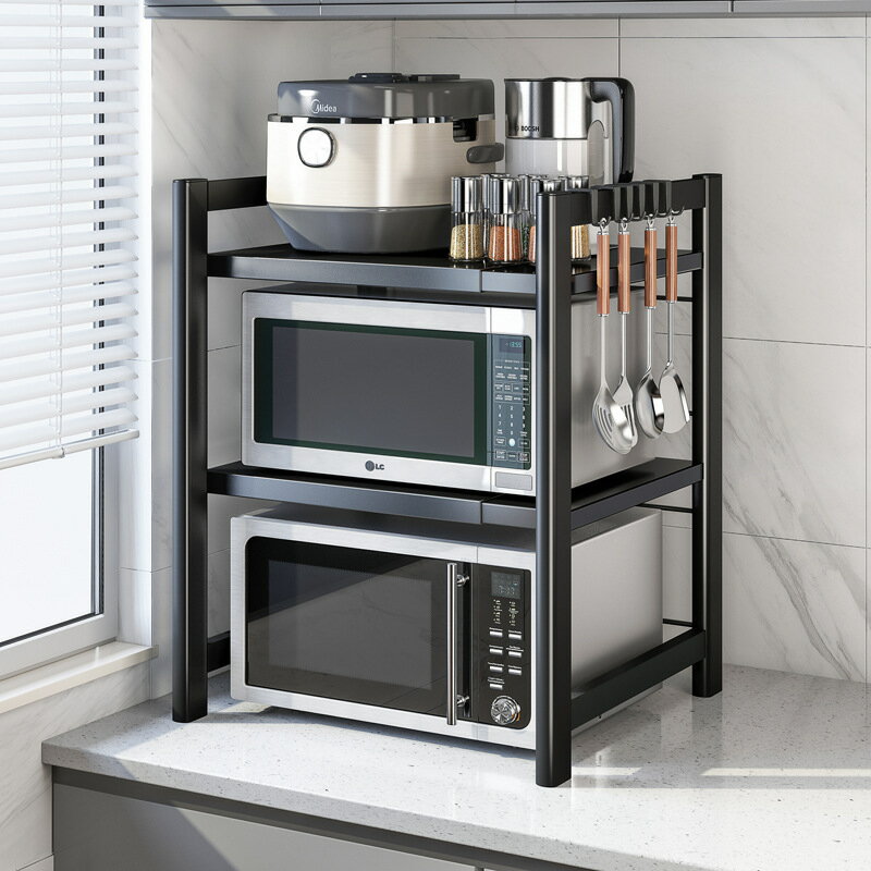 APP下單享點數9% 廚房微波爐置物架烤箱架子家用臺面桌面雙層可伸縮電飯鍋收納支架
