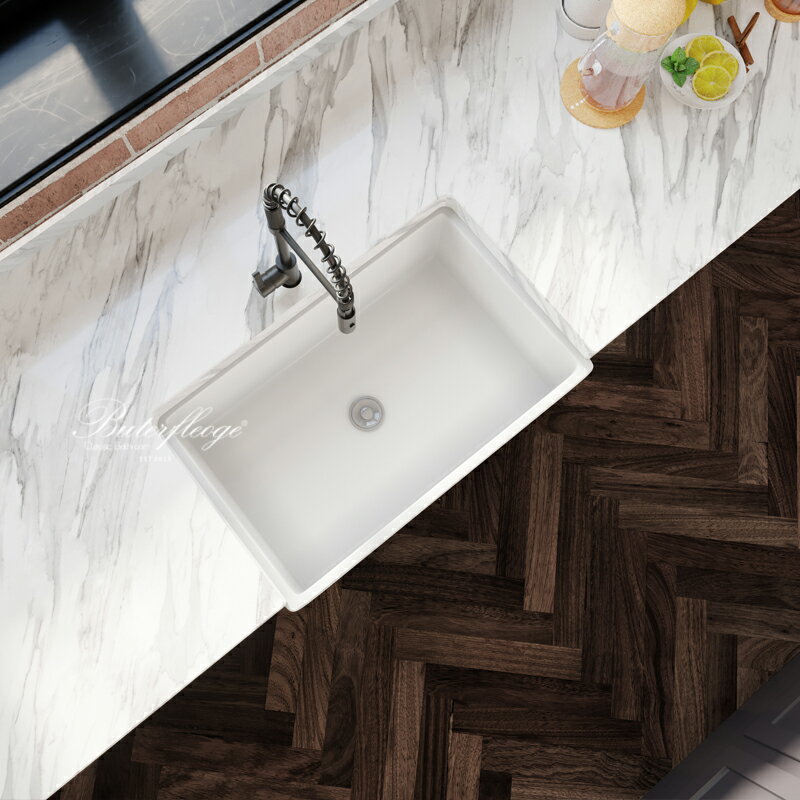 蝶陶美式前置半嵌入水槽開放廚房高溫耐火土洗菜碗farmhousesink 2