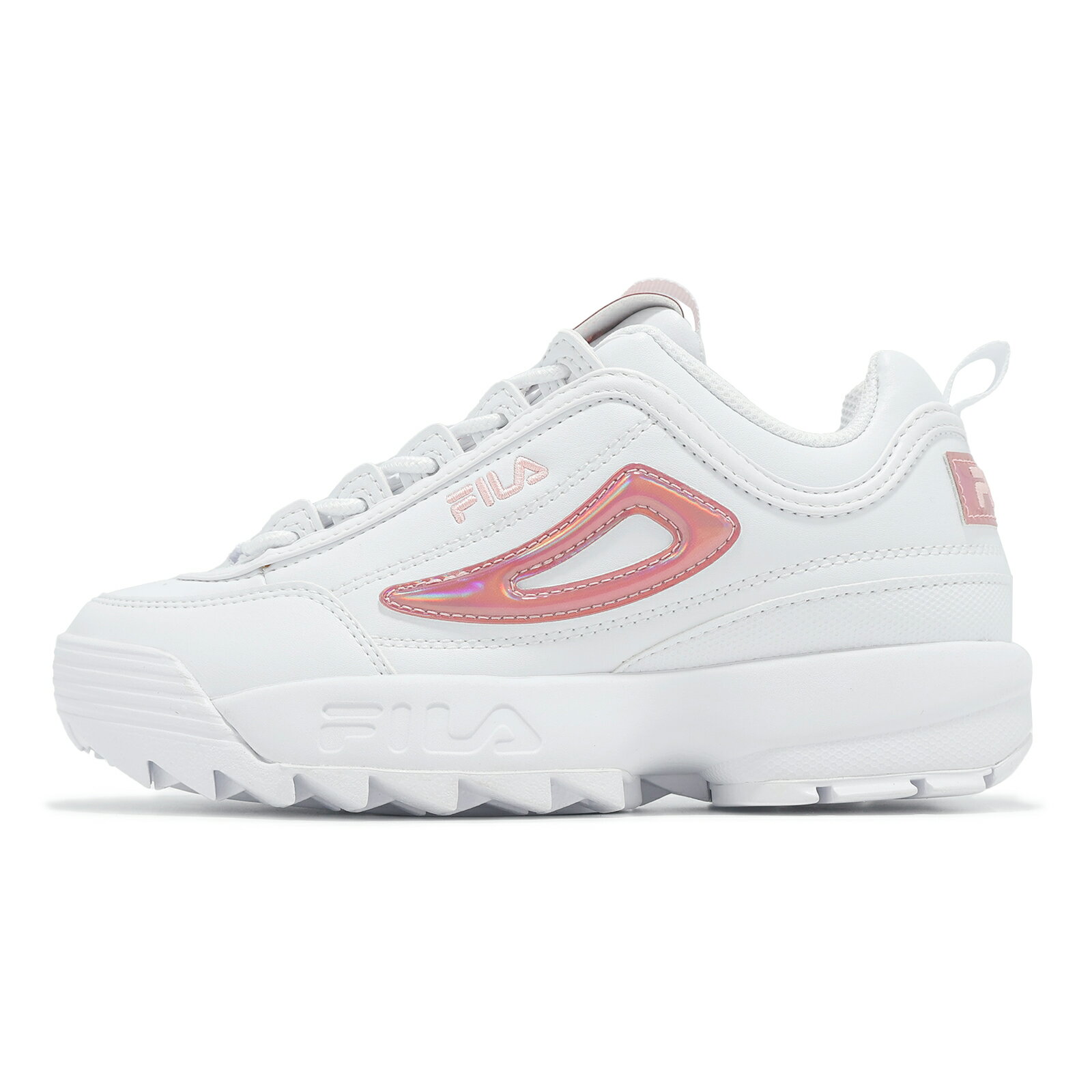 Fila 休閒鞋 Disruptor II 女鞋 白 粉 厚底 增高 皮革 鋸齒底 老爹鞋 斐樂 5C609Y154