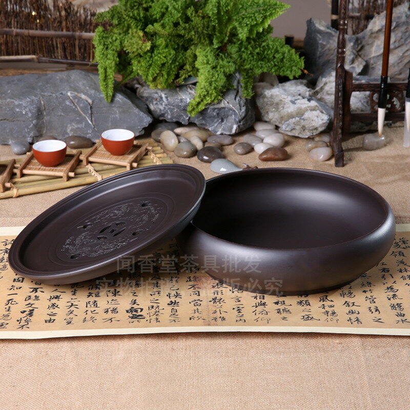 功夫茶盤茶海茶臺紫砂大茶盤陶瓷茶具簡約家用圓形茶托盤儲水小號