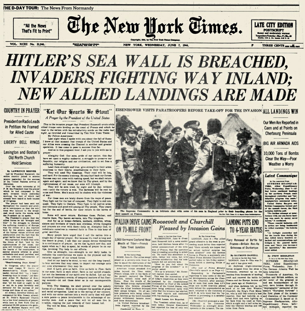 Posterazzi: World War Ii D-Day 1944 Nfront Page Of The New York Times 7 ...