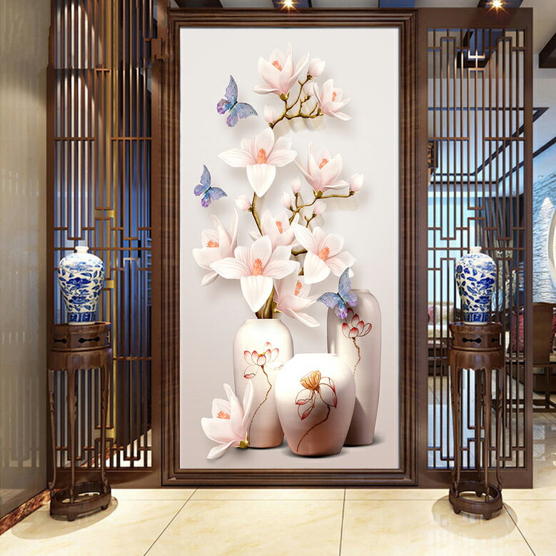 新款5d鉆石畫玄關客廳餐廳臥室蝴蝶花卉貼鉆十字繡水晶鉆石繡