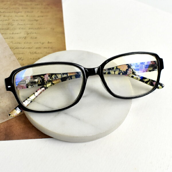 老花眼鏡 閃亮復古花黑膠框眼鏡【NYK56】