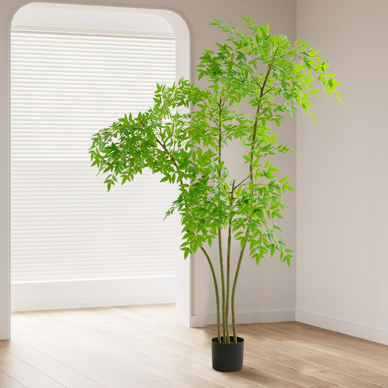 模擬綠植 發財樹 仿真植物 盆栽 盆景新款模擬南天竹家居裝飾假綠植客廳盆栽擺件綠植南天竹落地盆景