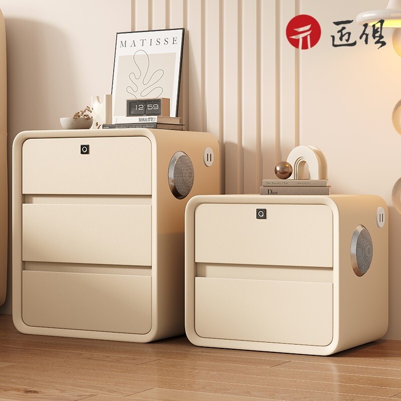 【匠俱】 免安裝 奶油風床頭櫃 帶指紋鎖 簡約現代床邊櫃 智慧床頭櫃 收納櫃 置物櫃 保險櫃 可
