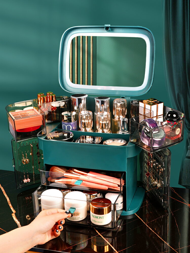 免運 KAMAN化妝品收納盒辦公室桌面防塵便攜式盒子帶鏡子護膚品置物架