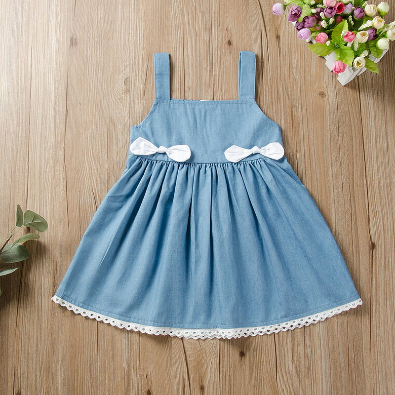 3歲純色連衣裙新款夏日裙子女寶寶公主裙洋氣款裙吊帶藍色款