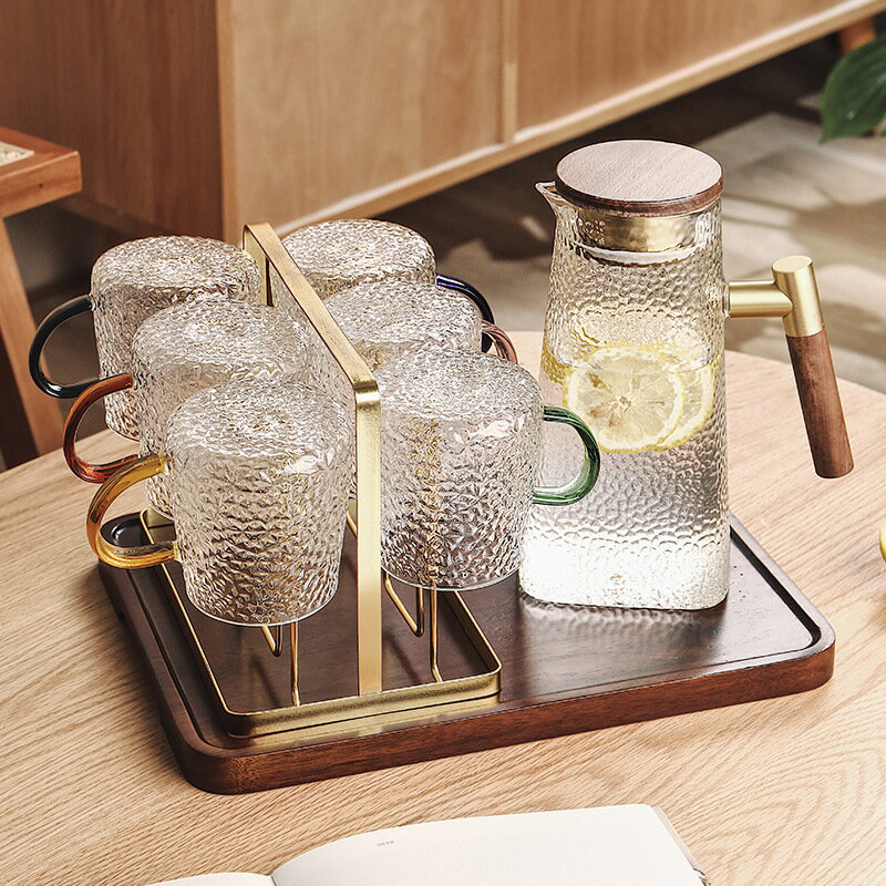 楓林宜居 日式錘紋玻璃杯套裝家用耐高溫水杯客廳待客茶杯家庭喝水杯子杯具