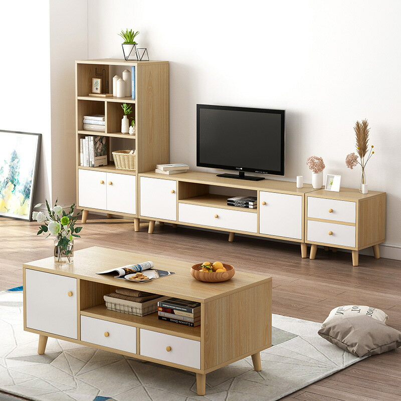 APP下單享點數9% 北歐小戶型電視柜茶幾組合套裝客廳臥室簡約現代實木電視機柜簡易