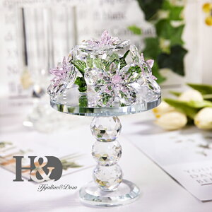 H&D外貿水晶花擺件歐式田園玻璃花朵工藝品電視柜臺餐桌婚禮擺件