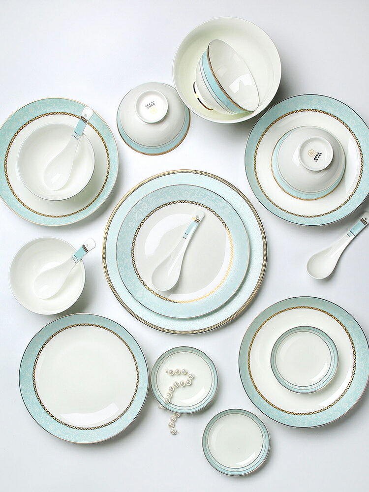 墨色景德鎮北歐骨瓷碗碟套裝家用4人創意陶瓷餐具碗筷碗盤子 鈺澤