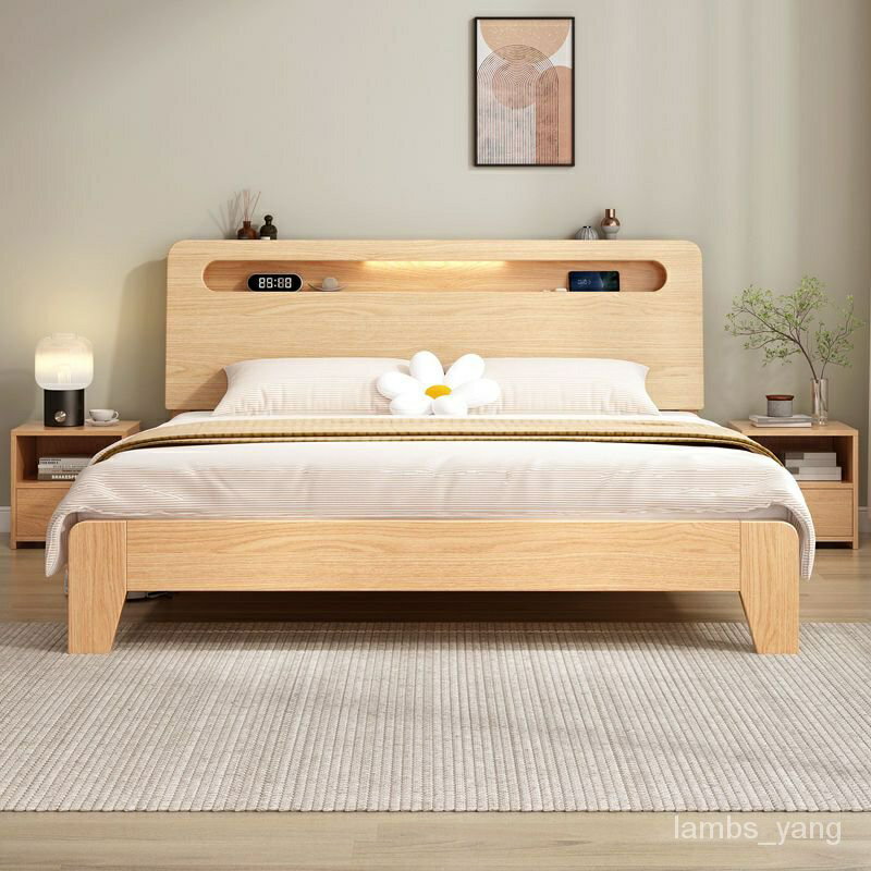 免運 實木床現代簡約1.8米雙人床經濟型1.5m齣租房用簡易1.2單人床床架 特價出 可開發票