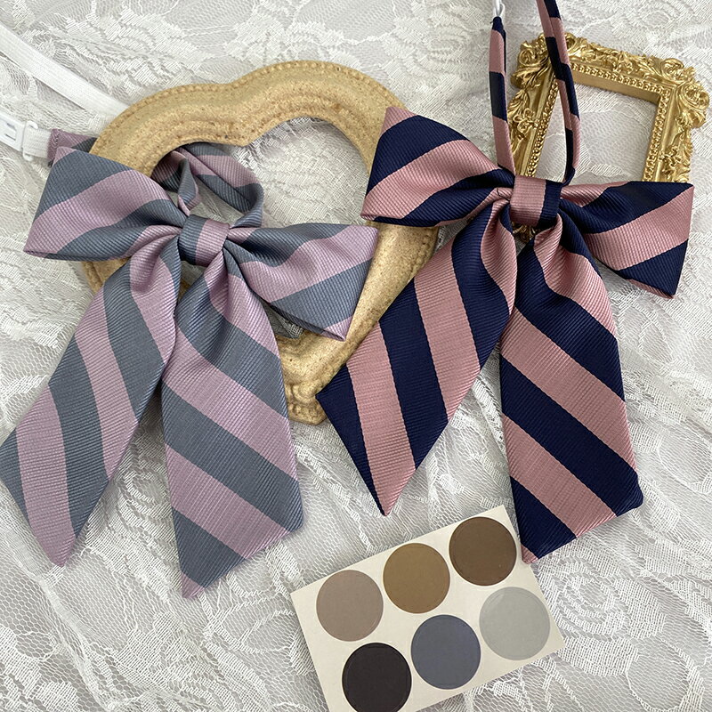 領結領帶韓式條紋原創春秋印花學院風蝴蝶結襯衫/臟粉領結【淘夢屋】