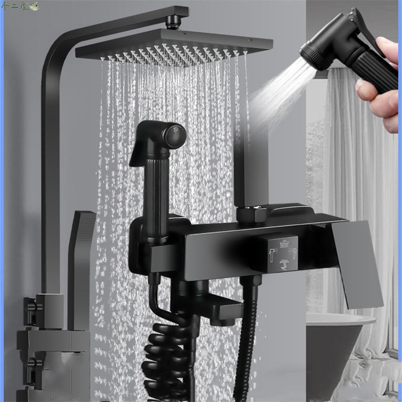 黑色淋浴花灑套裝[快發 ]家用浴室全銅升降淋雨沐浴器增壓衛浴恆溫噴頭
