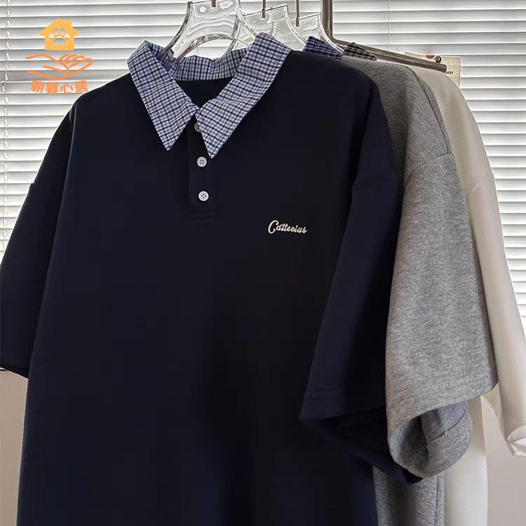 廠家直銷 T恤 短袖 POLO衫 小香風夏季條紋拼接翻領T恤純棉popl衫短袖男女潮流寬松半袖上衣 現貨快速出貨sysh