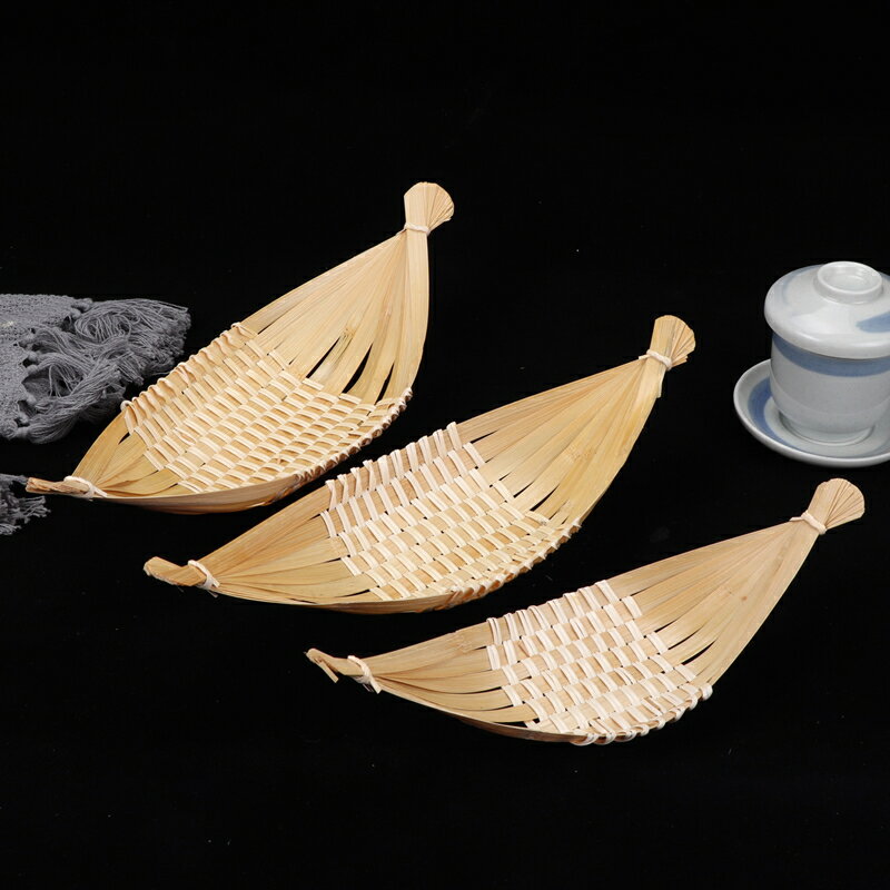 刺身裝飾品竹編盤點心羊角天婦羅炸物籃水果盛器盤油炸竹制籃子碟 3