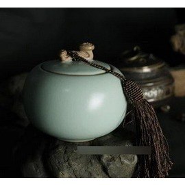【陶瓷密封罐-如意-汝窯-寬9.5*高8.6cm-1套/組】如意茶葉罐 開片 紅茶普洱茶鐵觀音 小可愛-7501016