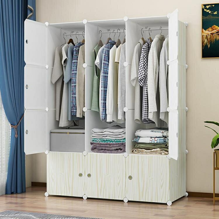 衣櫃 簡易衣櫃組裝現代簡約掛出租房家用收納櫃子實木臥室儲物櫃布衣櫥