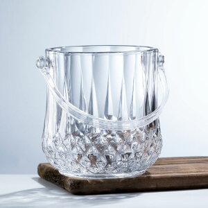 時尚創意玻璃冰桶家用1L小冰桶酒吧KTV冰塊桶帶提手鉆石花紋冰桶