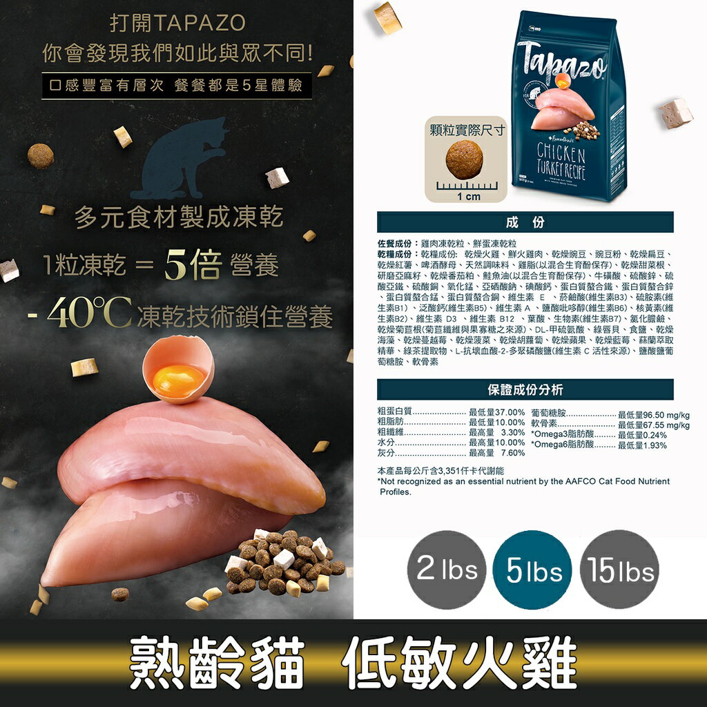 特百滋 TAPAZO 凍乾雙饗宴貓飼料 貓糧 2lb 5lb 15lb 4