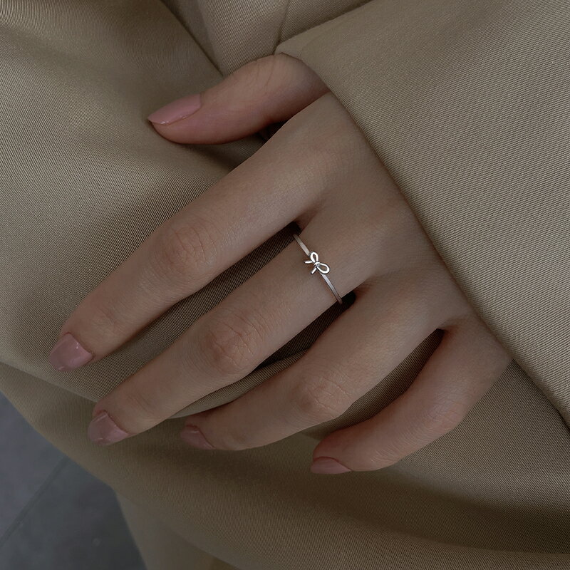 925純銀蝴蝶結戒指女夏2021年新款潮小眾設計指環ins簡約時尚手飾